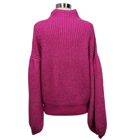 Scoop Hot Pink Long Balloon Sleeve Mock Neck Knit Casual Cozy Sweater Medium - Picture 5 of 8
